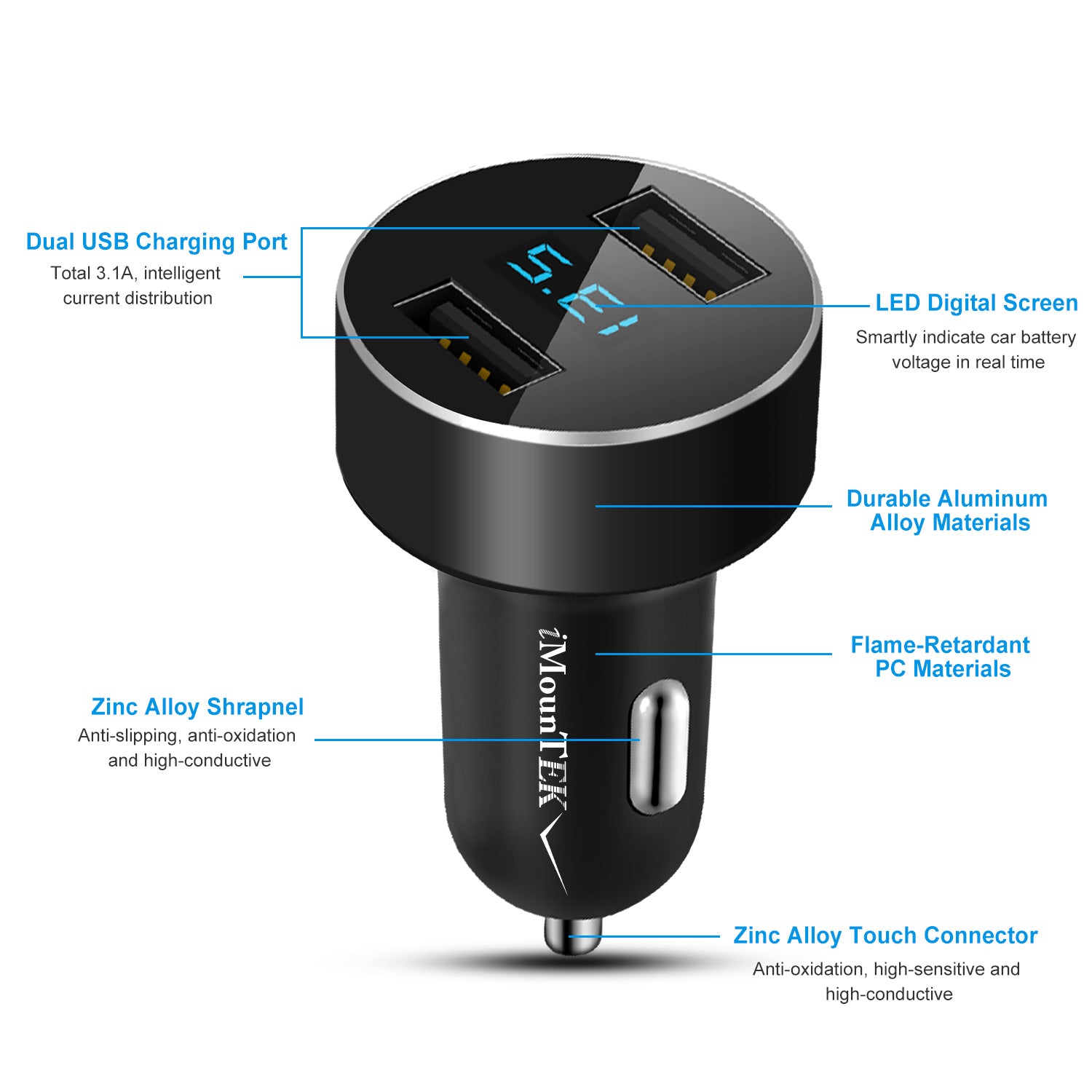 Universal 15W - 3.1A Dual USB Car Charger Adapter Aluminum Alloy Fast Car Charging Adapter For IOS Phone XR XS Tablet PC - 5 - CJ