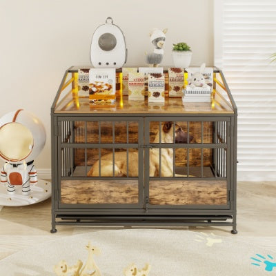 Multi - function Furniture Style Dog Crates With Storage, Dog Crate Furniture Large Wooden Dog Kennel With Double Doors, For Large Medium Dog Indoor, Brown - 5 - CJ