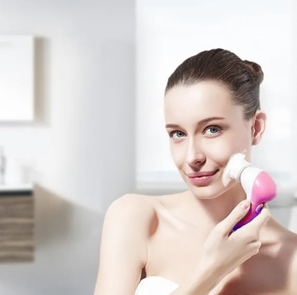 Facial Cleansing Brush Waterproof Face Spin Cleaning Brush With 5 Brush Heads - 5 - CJ
