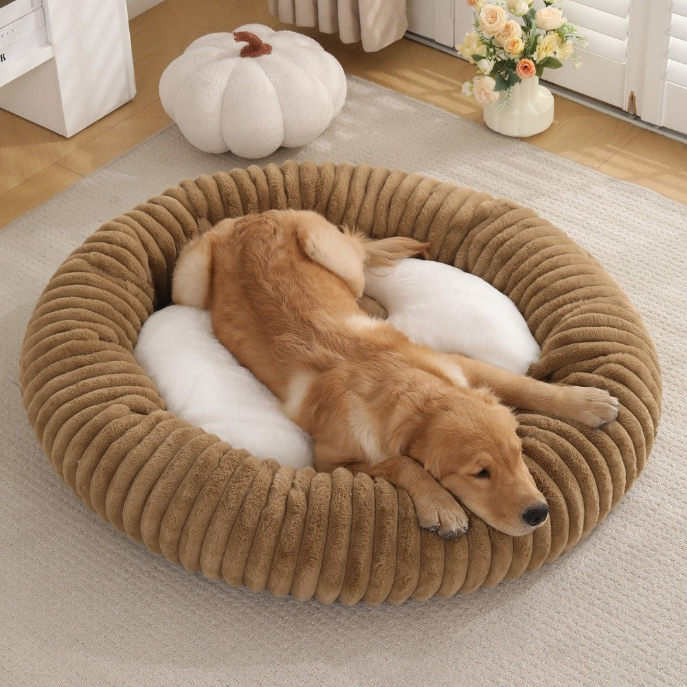 Round Soft And Comfortable Striped Plush Pet Mat - 0 - CJ
