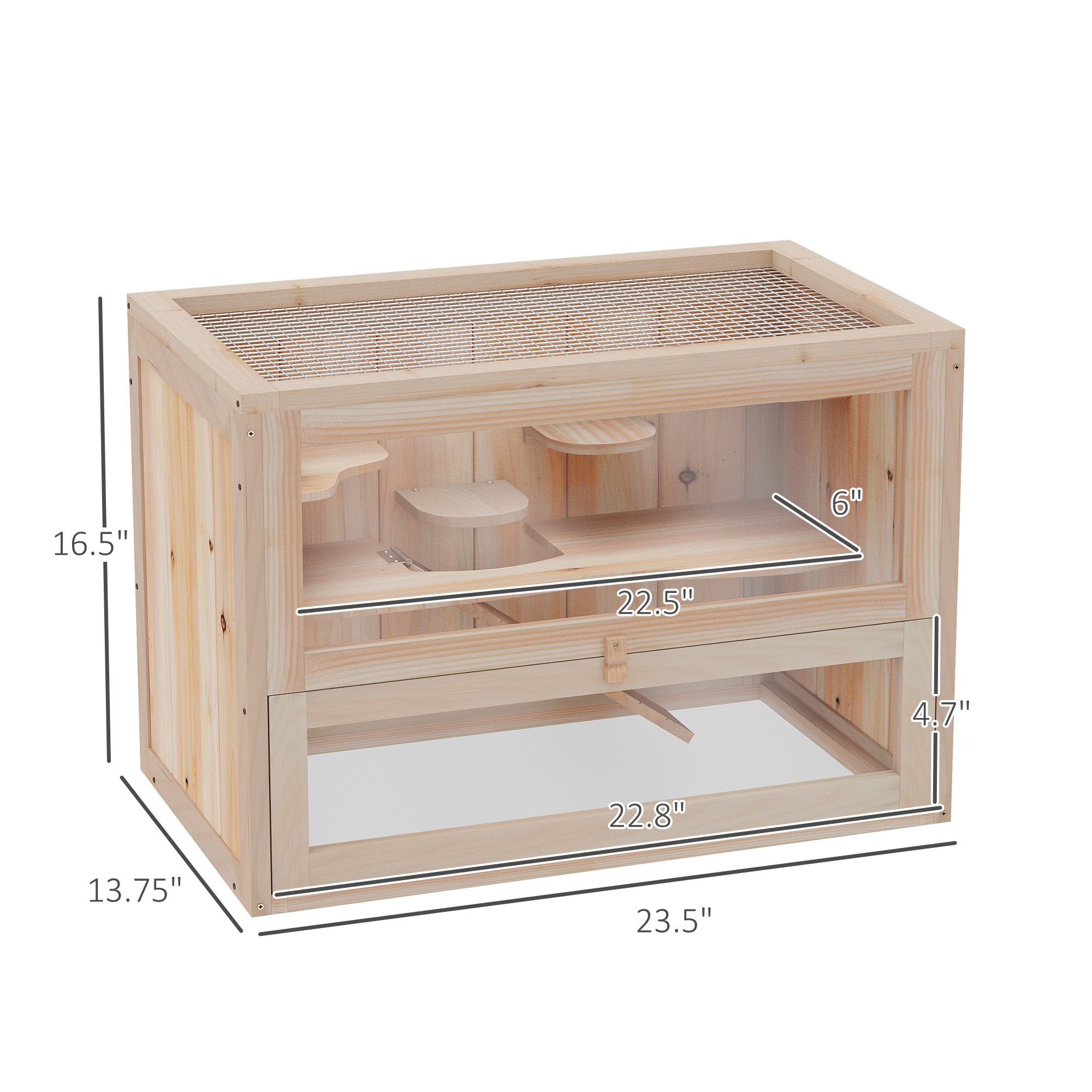 2 - Tier Hamster Habitat Openable Top Front Door Shelf Ladder Stable Fir Wood Frame Nature Wood - 5 - cjdroshippping