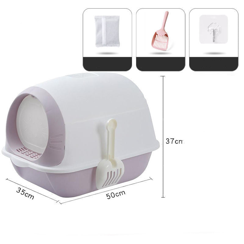 Elevated Semi - closed Litter Suction Deodorant Cat Toilet With Flip Cover - 0 - CJ - Grey purple - CJMY149433501AZ