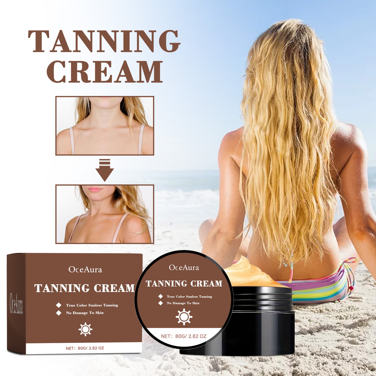 OceAura Tanning Cream, Outdoor Suntanning Milk Wheat Tan Bodybuilding Natural Skin Moisturizes And Hydrates - 5 - CJ
