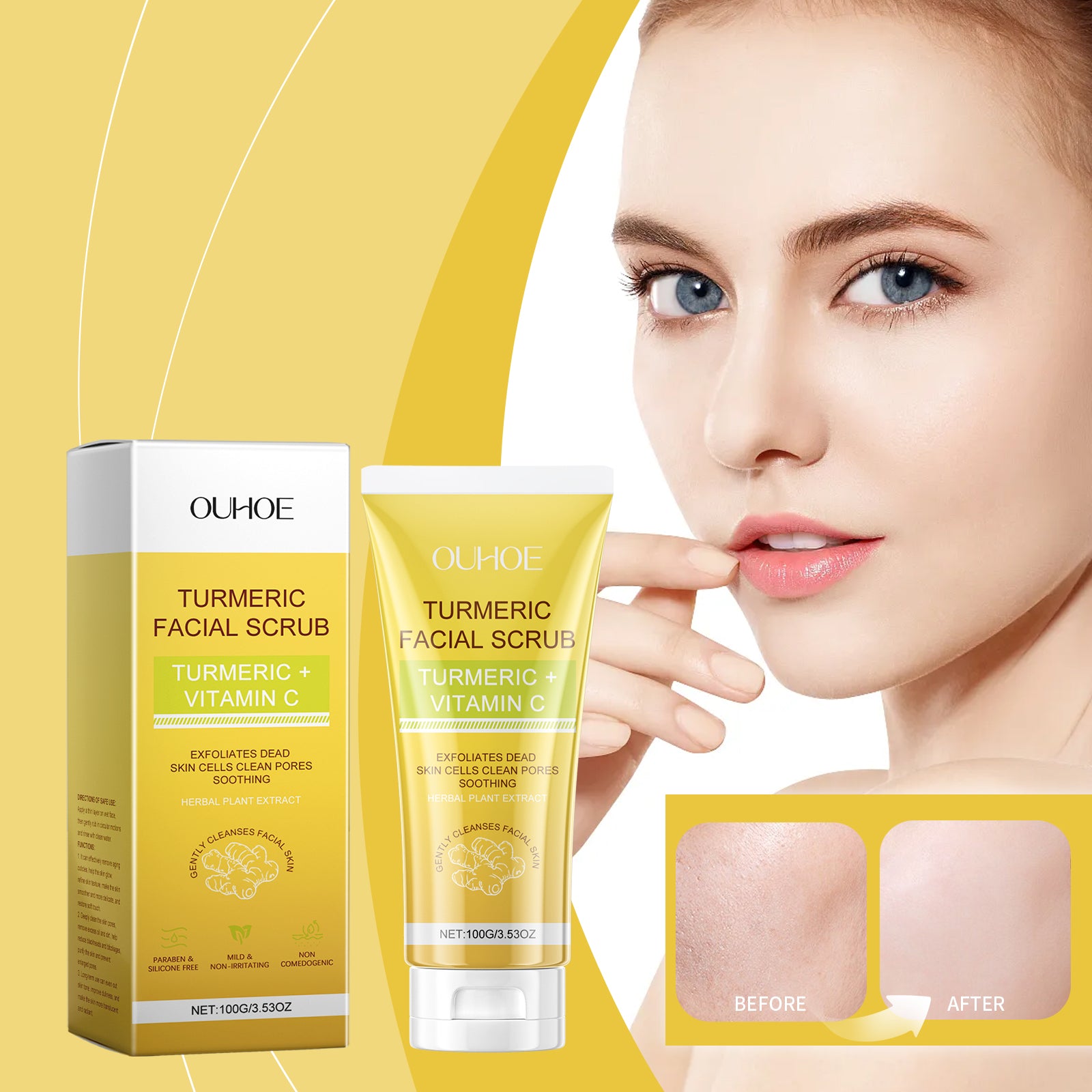OUHOE Turmeric Exfoliating Facial Scrub, Gently Repair Dead Skin Exfoliating Bright And Smooth Skin - 5 - CJ