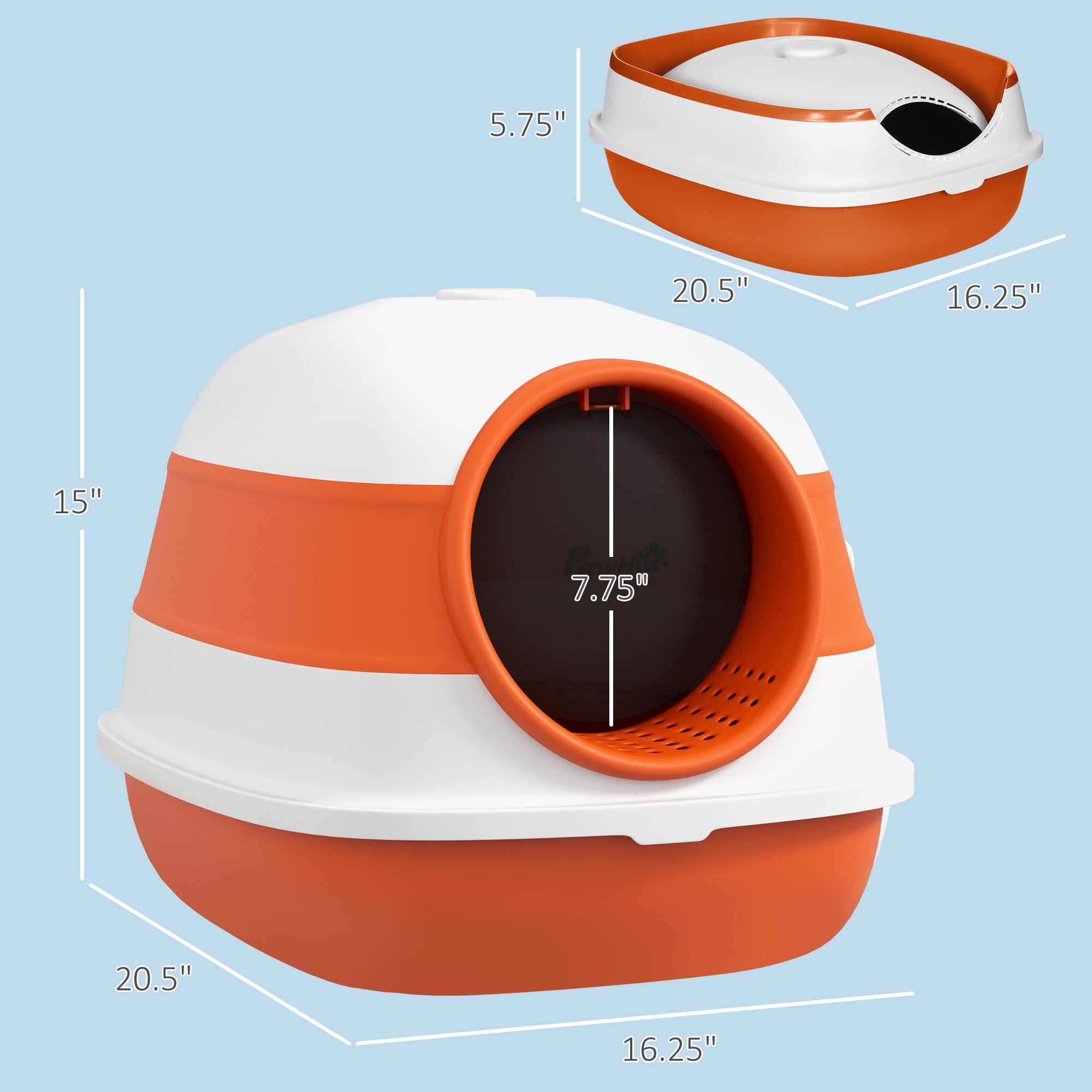 Dome Covered Cat Litter Box with Lid, White and Orange - 5 - CJ