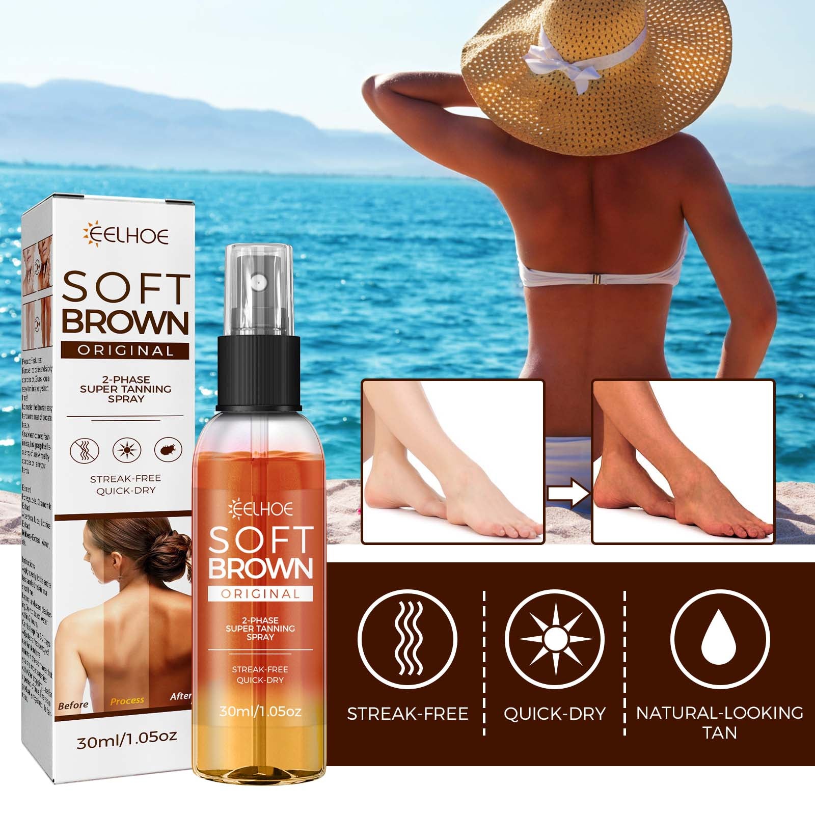 EELHOE TANNING AID SPRAY TANNING AID Natural Bronze Wheat Color Tanning Aid Spray - 5 - CJ