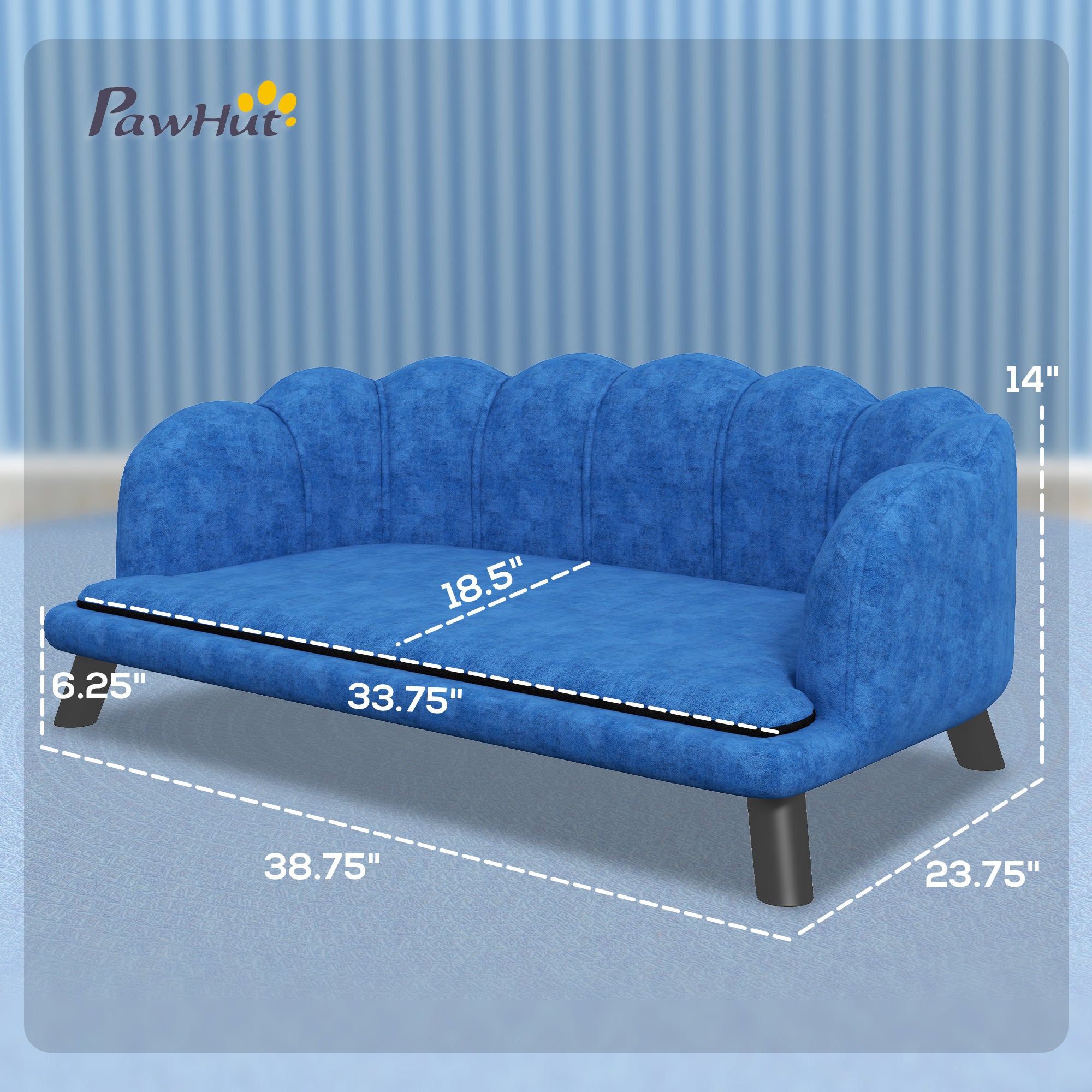 Pearl Design Pet Sofa for Medium and Large Sized Dogs, Pet Bed with Cushion and Solid Wood Legs, Dark Blue - 5 - CJ