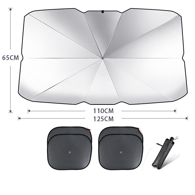 Foldable Car Windshield Sun Shade Umbrella UV Protection Heat Insulation Parasol Auto Front Window Cover Interior Protector Summer Gadgets - 0 - CJ - Coated silver - Small with 4pcs mesh - CJQT123821510JQ