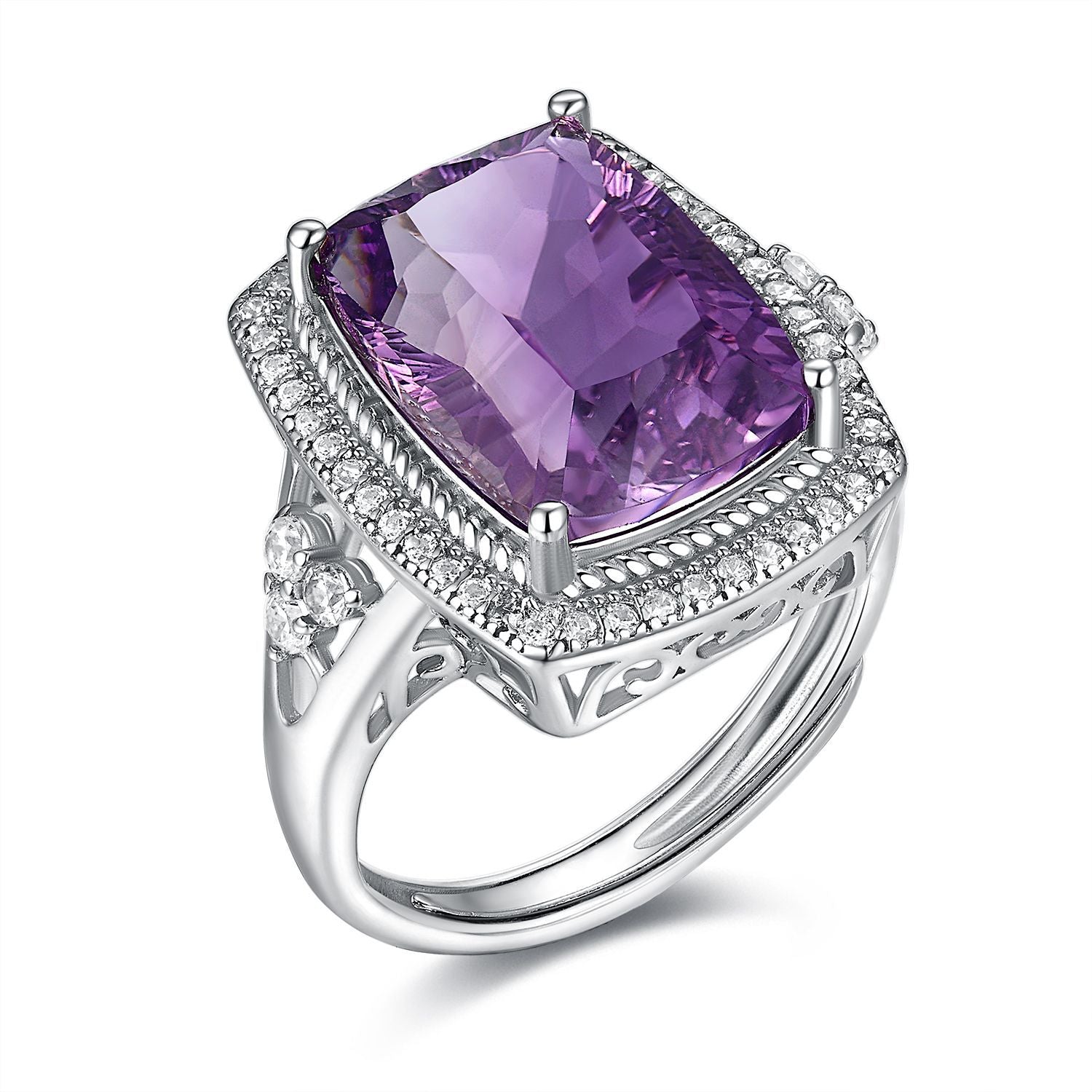 S925 Silver Set Pillow Shaped Millennium Cut Natural Amethyst Ring - 4 - https://x.com/titan_prim62775J