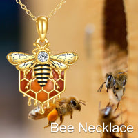 Sterling Silver Honeycomb Bee Pendant Necklace Jewelry for Women - 5 - CJ