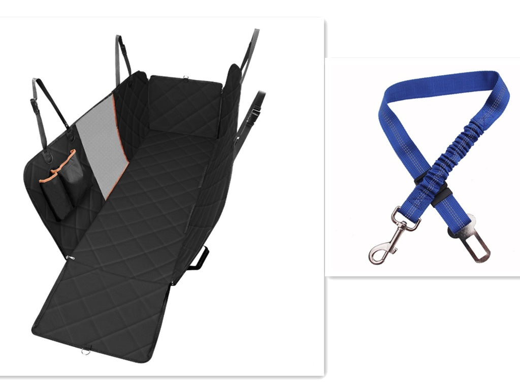 Dog Car Seat Cover View Mesh Pet Carrier Hammock Safety Protector Car Rear Back Seat Mat With Zipper And Pocket For Travel - 0 - CJ - Black with blue leash - CJJJCWGY00736 - Black with blue leash