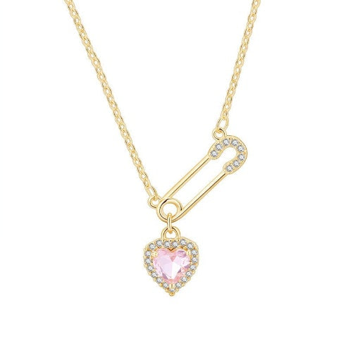 Rhinestone Heart - shaped Pin Necklace Special - interest Design Exquisite High - grade Light Luxury Clavicle Chain - 5 - CJ