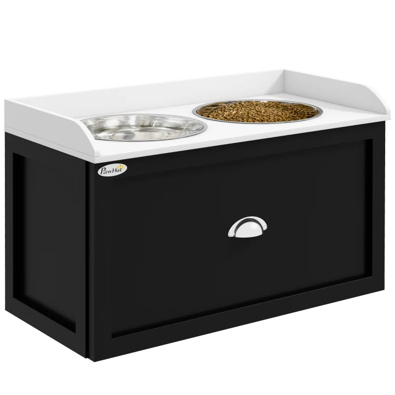 PawHut Pet Feeding Station Pet Dish Bowl Set With Storage, 2 Elevated Dog Bowls For Large Sized Dogs, White And Black - 5 - CJ