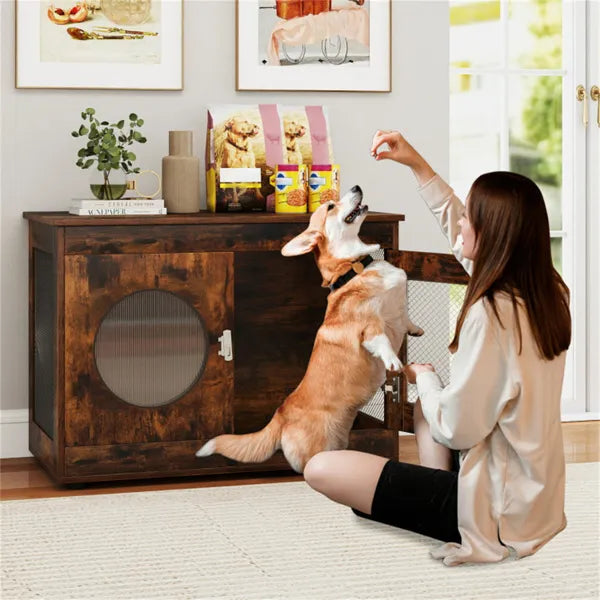 2 - in - 1 Dog Crate End Table - Rustic Brown, 88lbs Capacity, Farmhouse Style, 32.5"x18.5"x23.5" - 5 - CJ