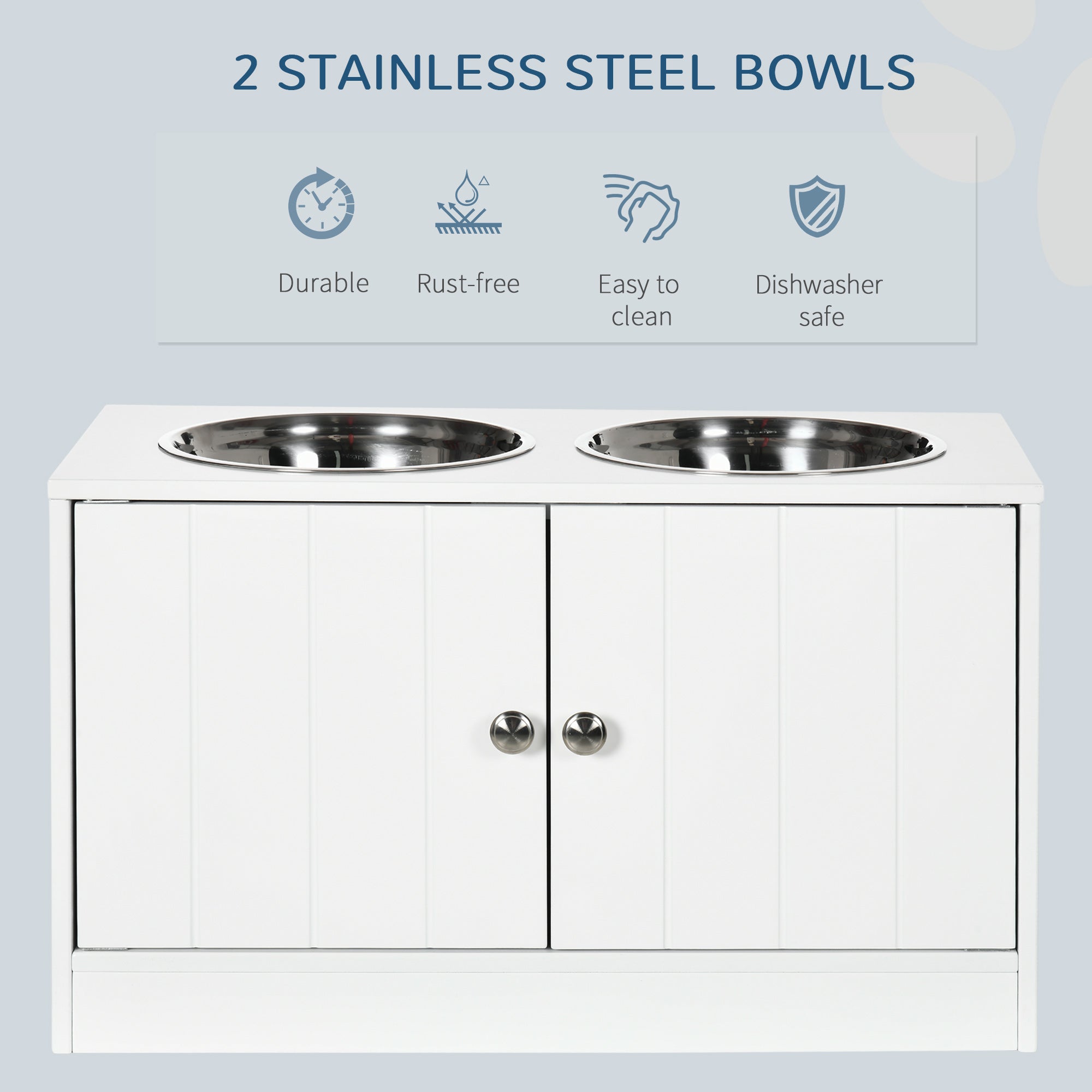 Large Elevated Dog Bowls with Storage Cabinet Containing Large 44L Capacity, Raised Dog Bowl Stand Pet Food Bowl Pet Feeding Station, White - 5 - CJ