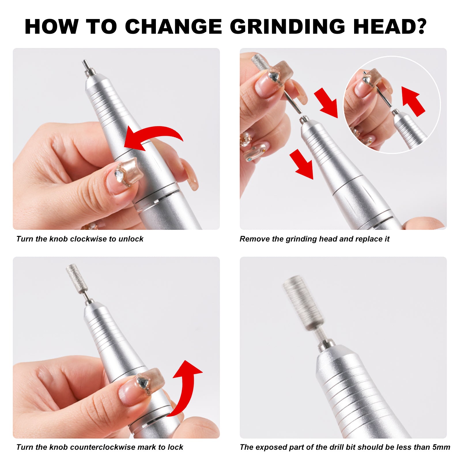Nail Drill Machine - 4500RPM Nail Drills For Acrylic Nails Professional With 6 Drill Bits For Electric Nail File Manicure Pedicure Home Use - 5 - CJ