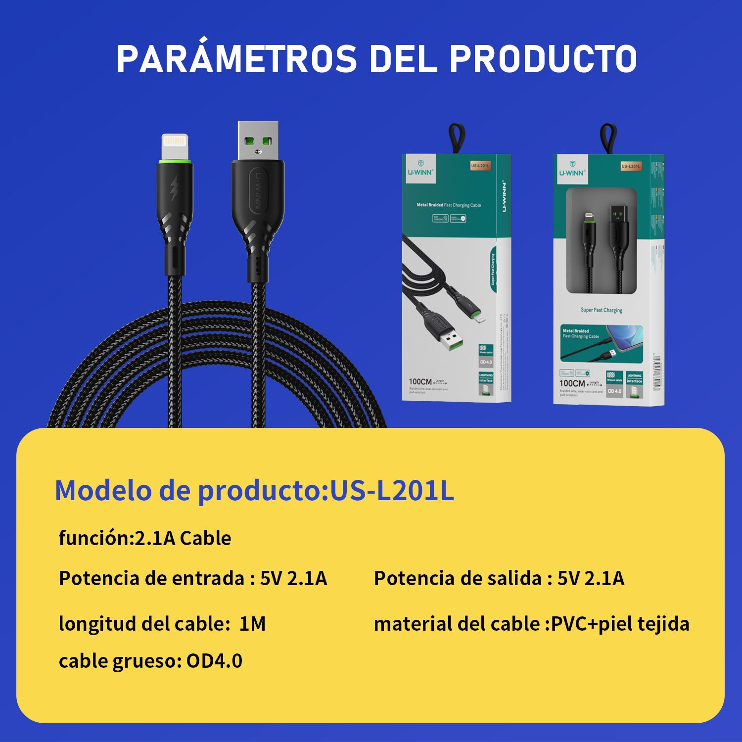 L201 Lightning Cable 2.1A 1M Black USB 3.0 UWINN - 5 - CJ