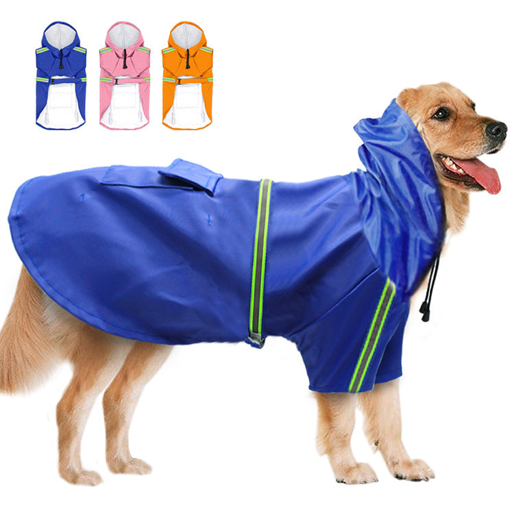 Spring and summer new dog raincoat waterproof cape dog reflective raincoat large dog raincoat - 0 - CJ