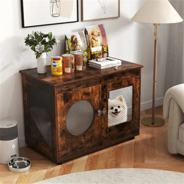 2 - in - 1 Dog Crate End Table - Rustic Brown, 88lbs Capacity, Farmhouse Style, 32.5"x18.5"x23.5" - 5 - CJ