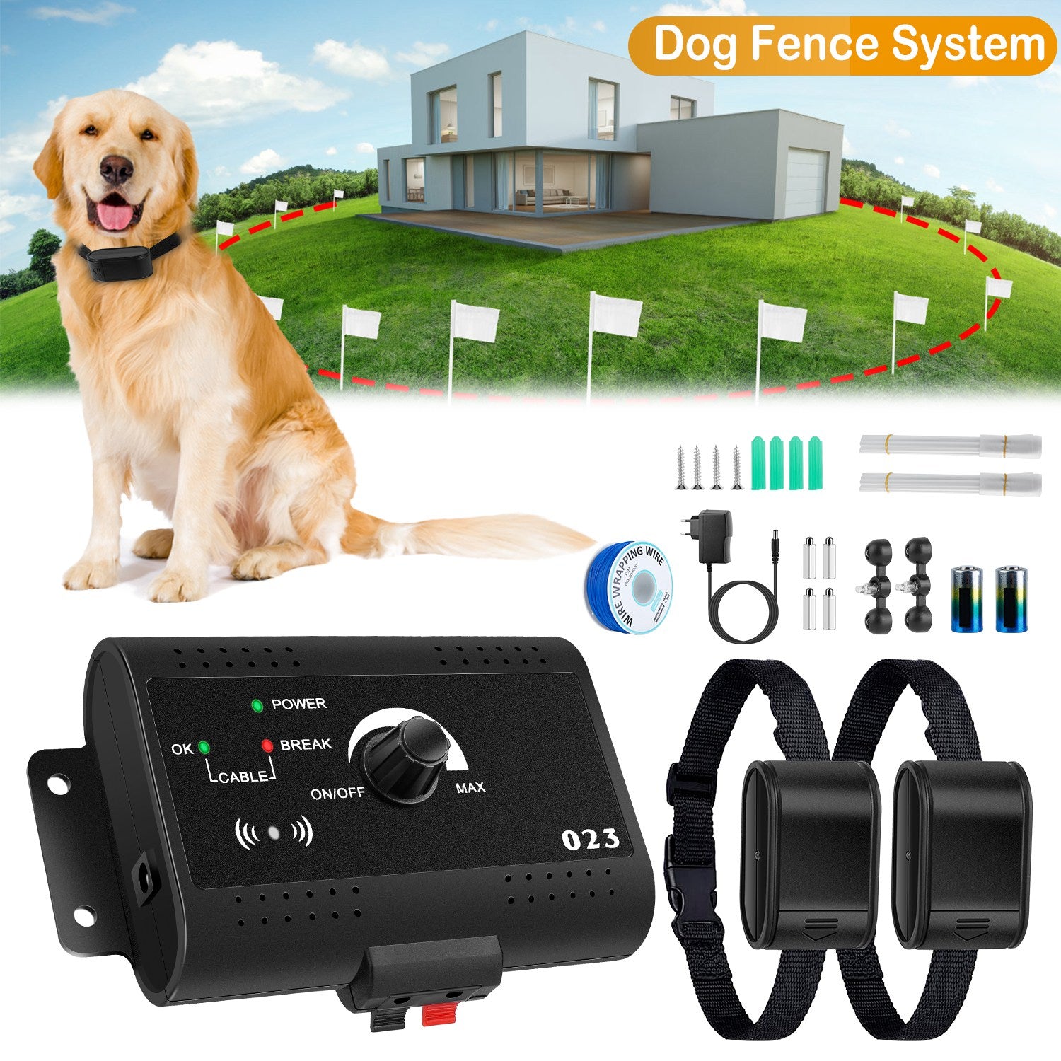 1Set Electric Dog Fence System Pet Tone Shock Boundary Containment Water Resistant Collar Receiver For Small Medium Large Dog - 5 - CJ