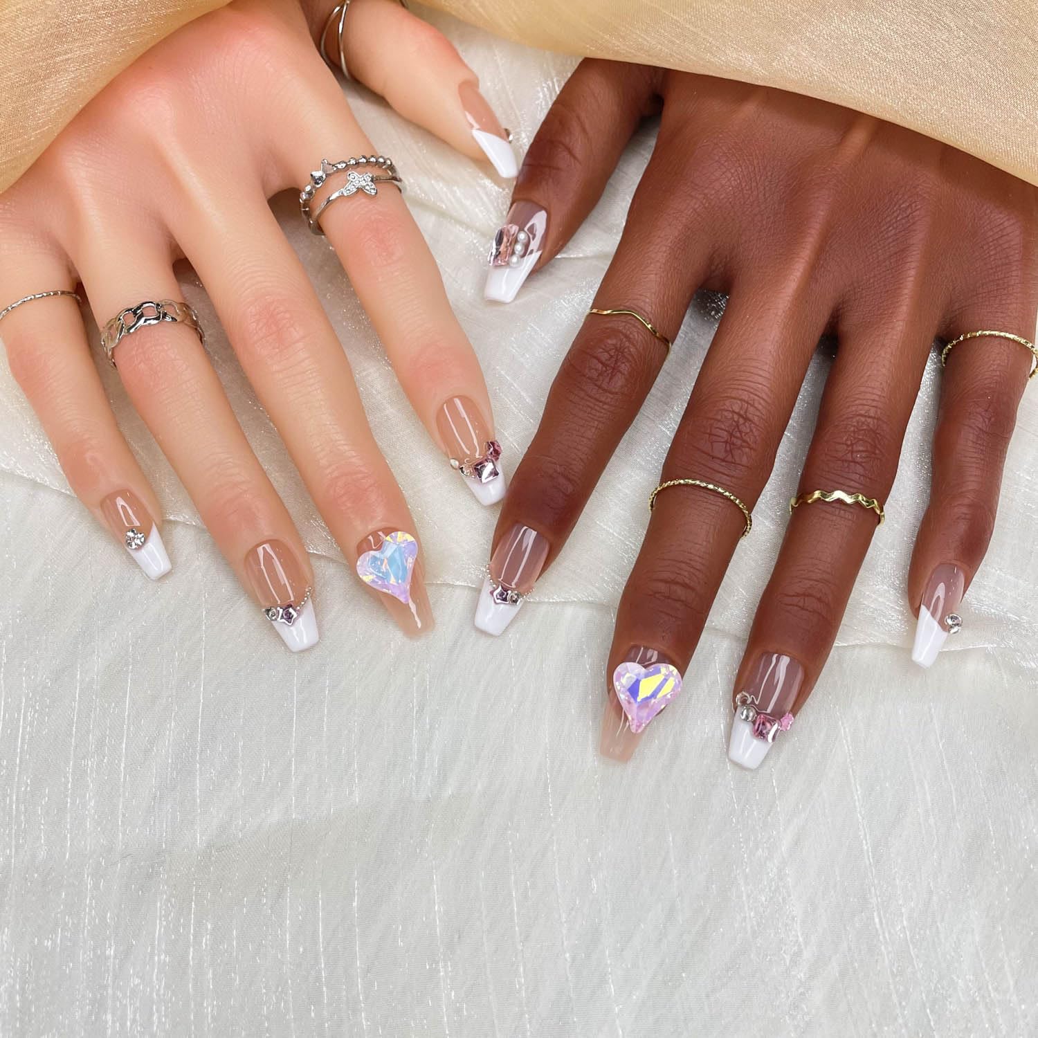 GGDDSHA 10pcs Press On Nails Long CoffinFake Nails Fashion Rhinestone Design Art Charmsfor Women Handmade Nail Art Manicure Gradient,Luxe Amour - 5 - CJ