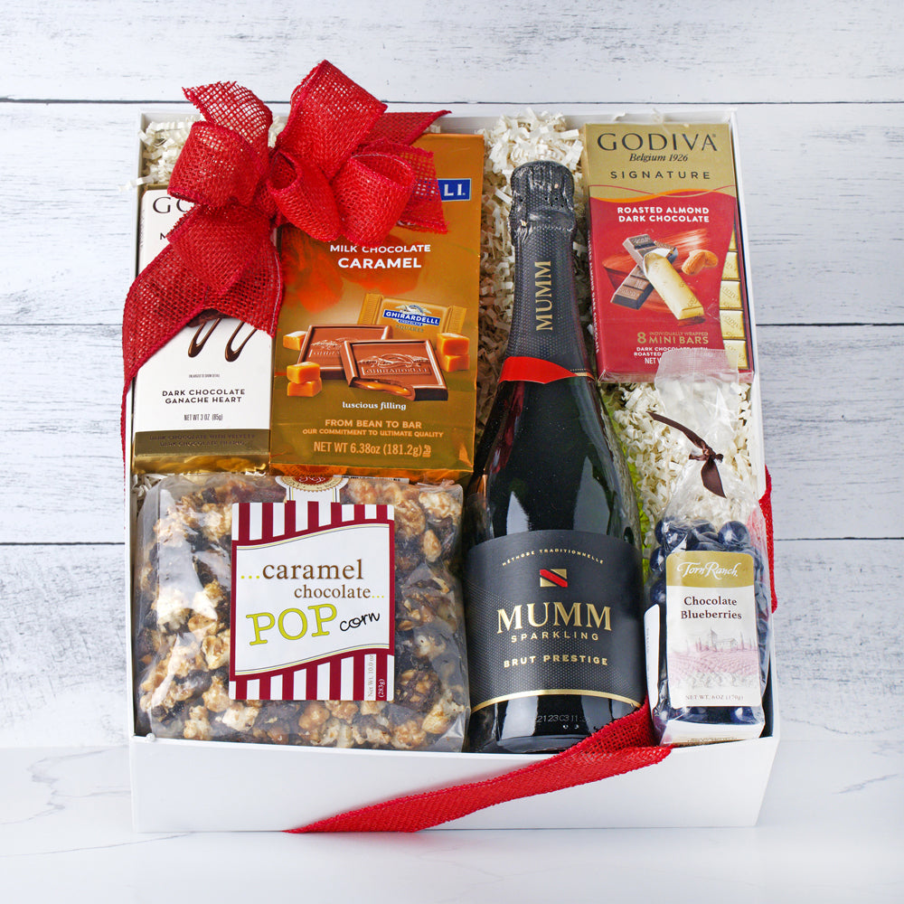 Mumm Sparkling Holiday: Wine & Chocolate Gift Basket.. - GreatArrivals