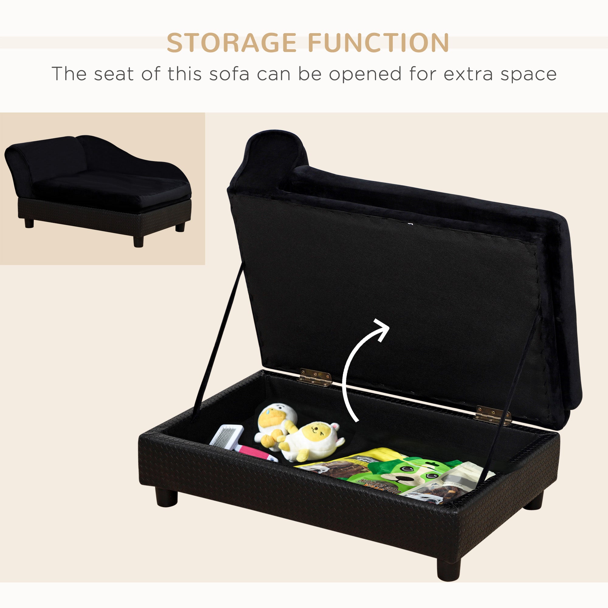 Pet Sofa Bed Couch with Storage, Pet Sofa for Cats and Small Dogs, Black - 5 - CJ