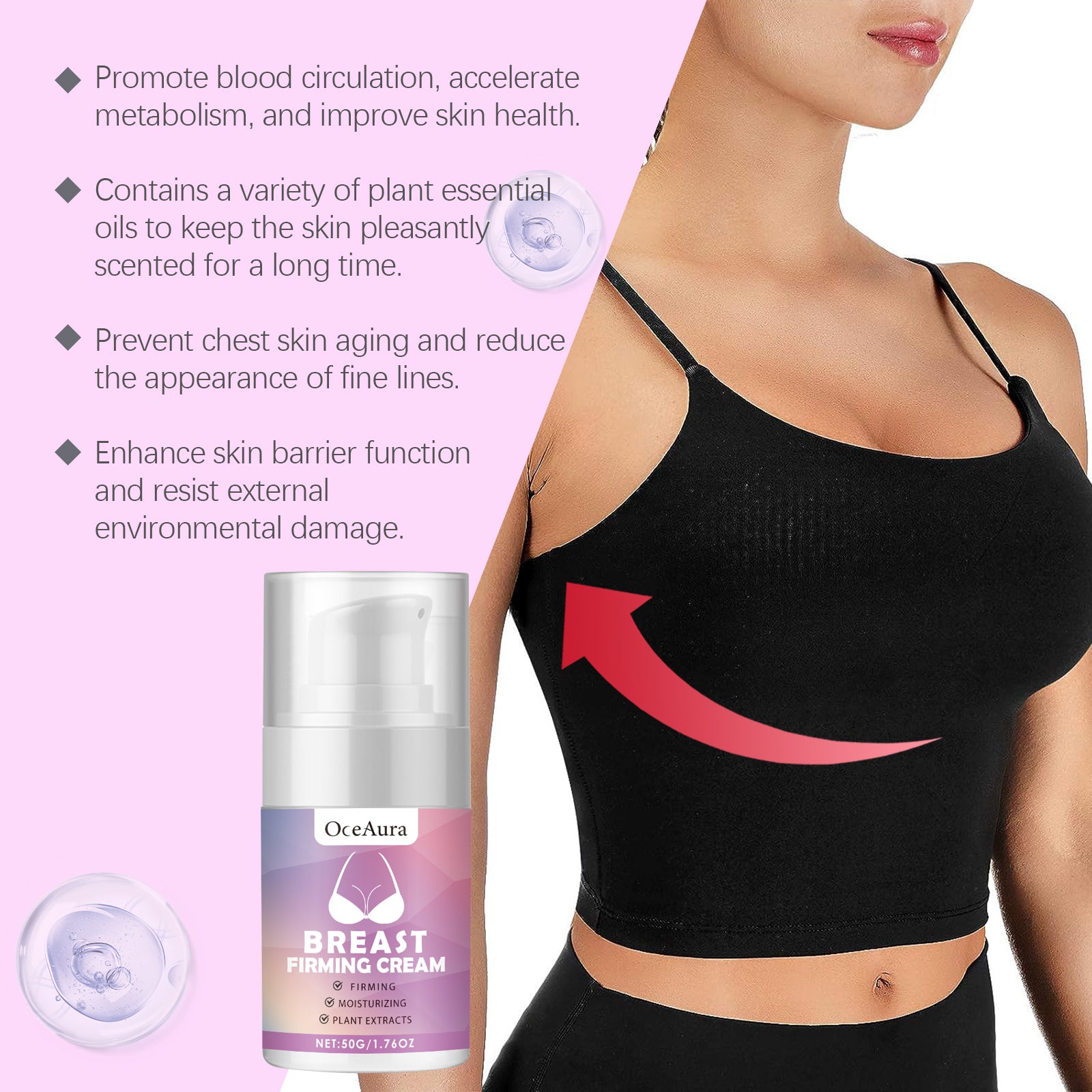 Oceaura Breast Firming Care Cream, Breast Firming And Firming Breast Skin Massage Nourishing And Lifting Cream - 5 - CJ