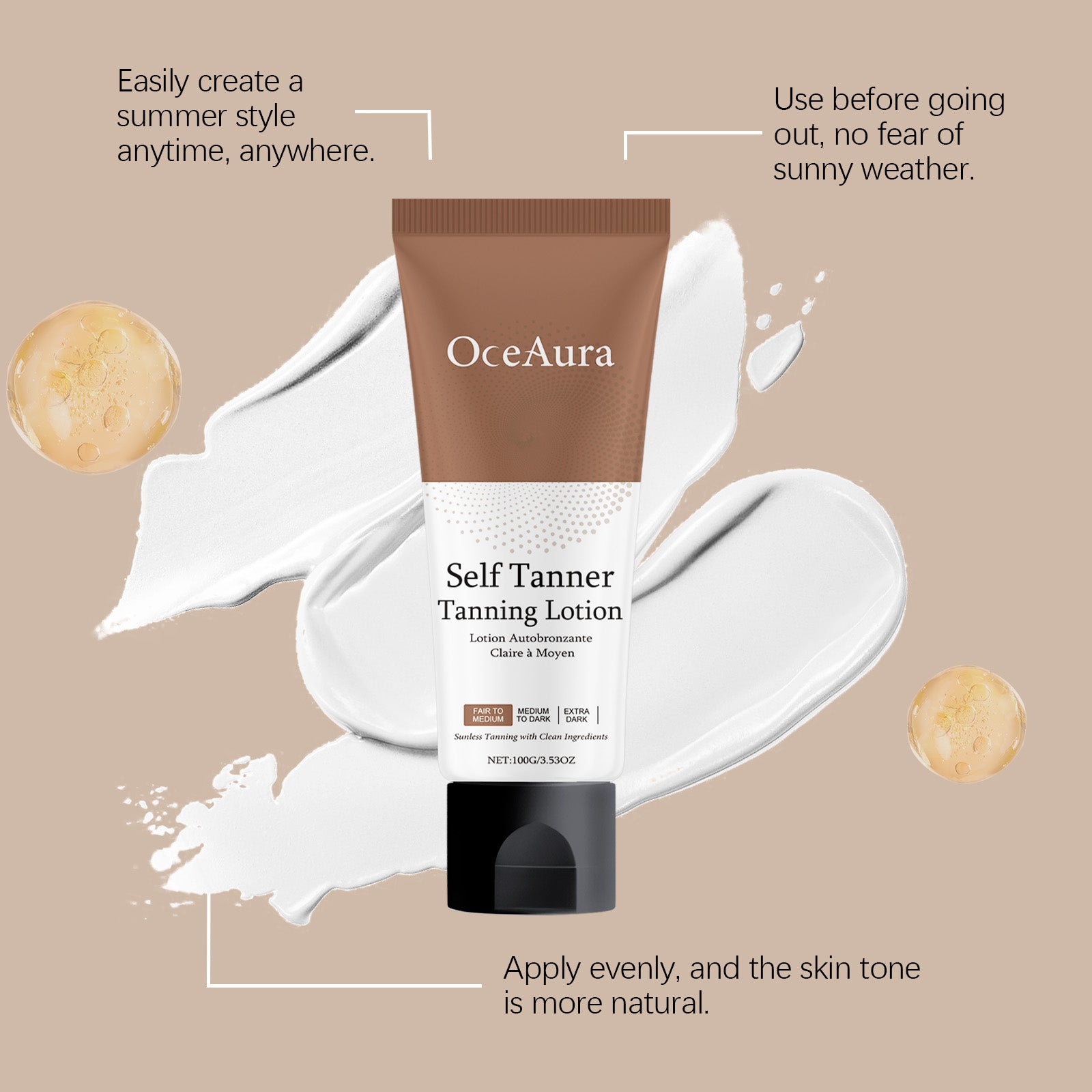 OceAura Hydrating, Moisturizing, Sun - Proof And Tanning Cream, Radiant, Natural Bronze Complexion, Gentle Herbal Essence Lotion - 5 - CJ