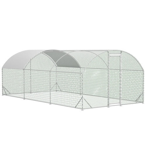 Large Chicken Coop Metal Chicken Run With Waterproof And Anti - UV Cover, Dome Shaped Walk - in Fence Cage Hen House For Outdoor And Yard Farm Use, 1 Tube Diameter, 9.84 X 19.68 X 6.56 - 5 - CJ