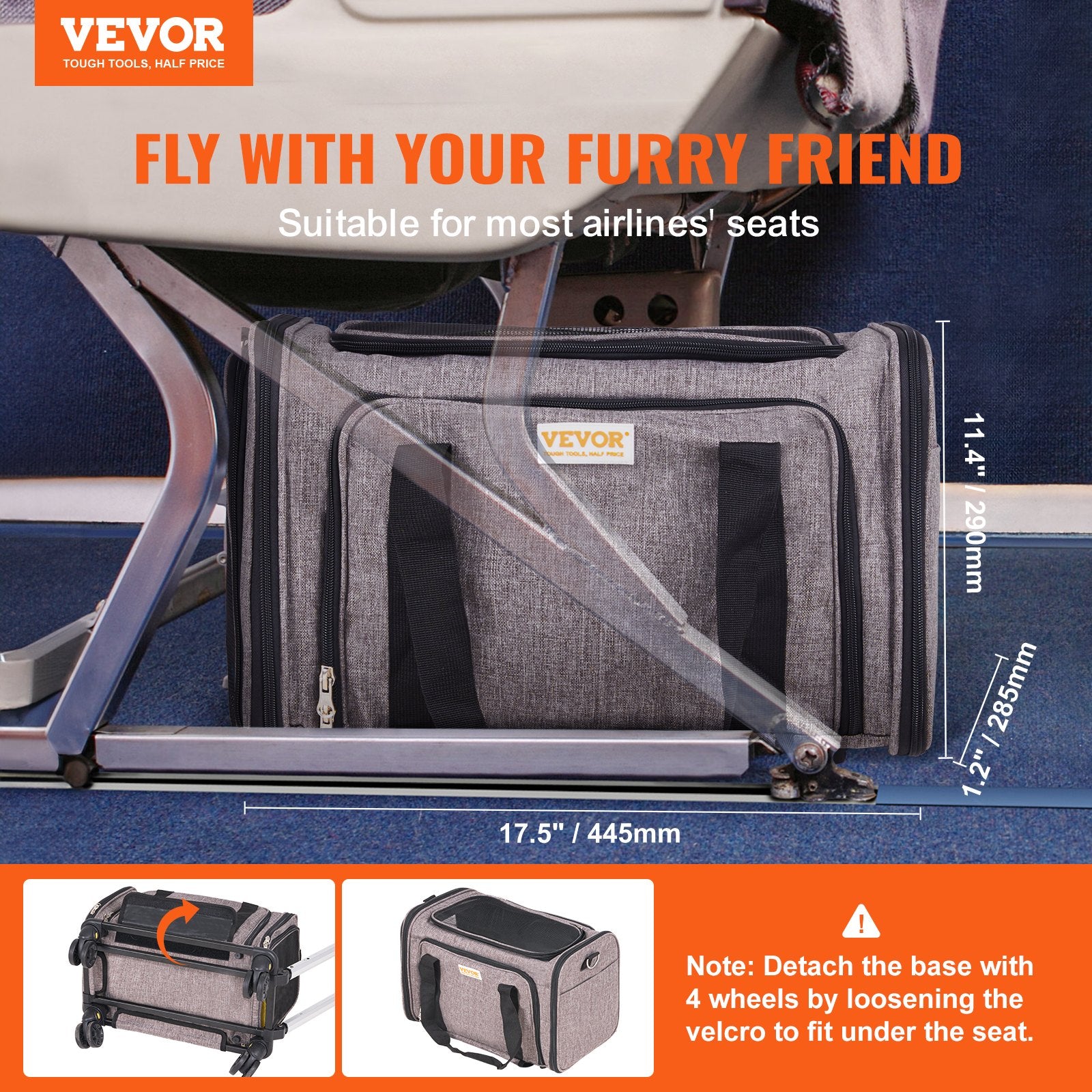 Cat Carrier With Wheels, Airline Approved Rolling Pet Carrier With Telescopic Handle And Shoulder Strap, Dog Carrier With Wheels For Pets Under 25 Lbs, With 1 Folding Bowl, Grey - 5 - CJ