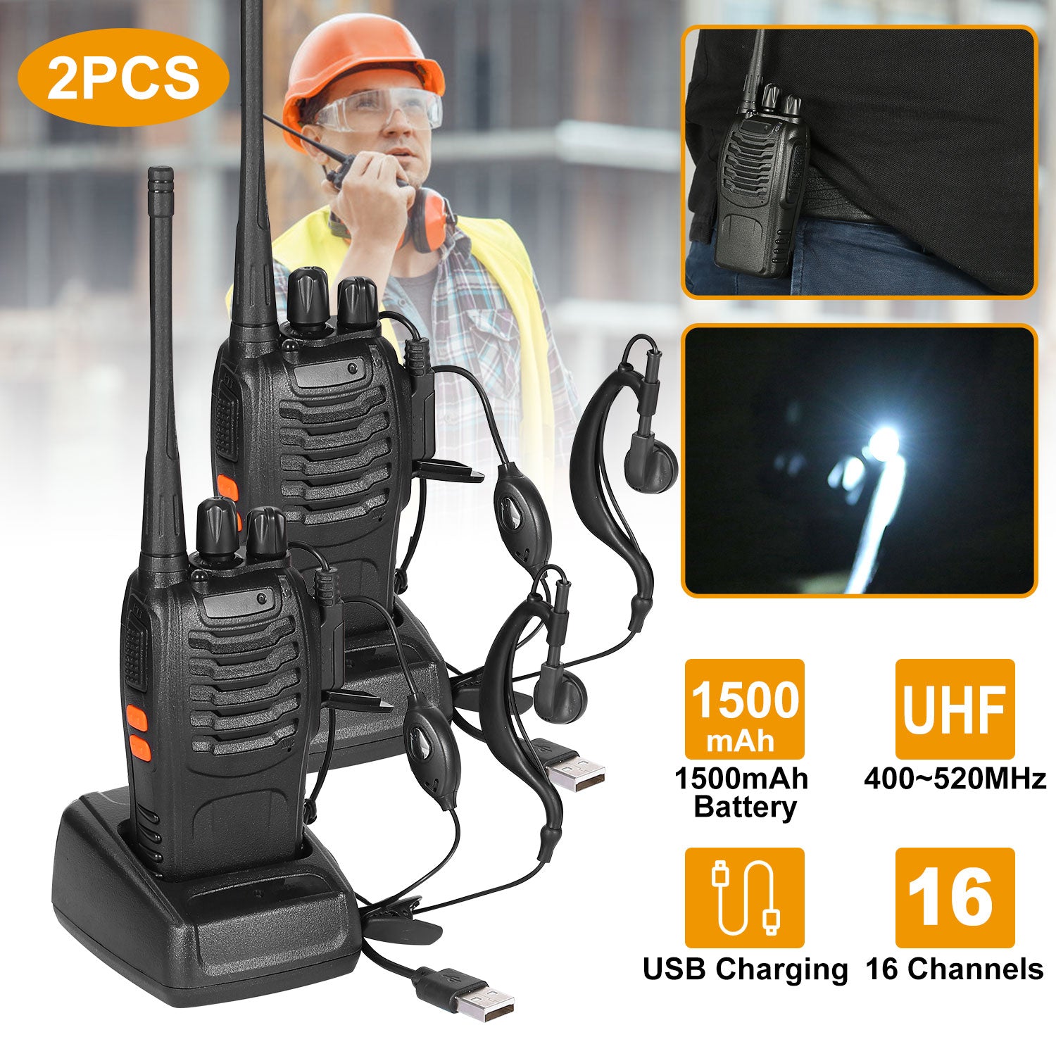 2 X Baofeng BF - 888S Walkie Talkies Two Way Radio UHF 16CH 400 - 470MHZ Long Range - 5 - CJ