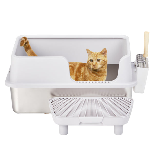 61x40x33CM, Litter Box, Stainless Steel And Plastic, Upper And Lower Snap Type, With Litter Spatula, Foot Pad - Grey - 5 - CJ
