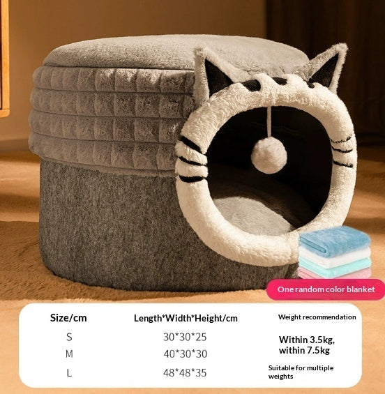 Warm Enclosed Bed All - Season Safe Hideaway For Cats Small Pet Bed Winter Cat Bed - 0 - CJ
