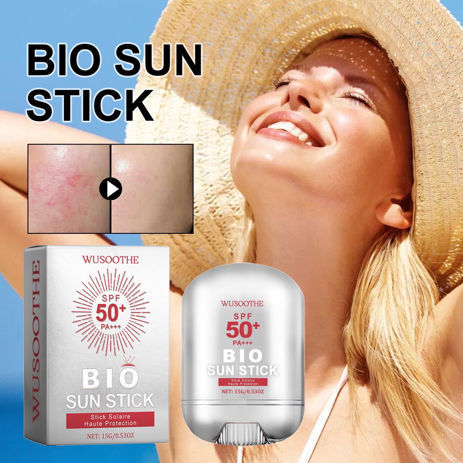 WUSOOTHE Bio Sun Stick 15g - Advanced Protection With Peptide Complex, Collagen And Hyaluronic Acid SPF50,PortableStrong UVProtection Sunscreen Stick - 5 - CJ