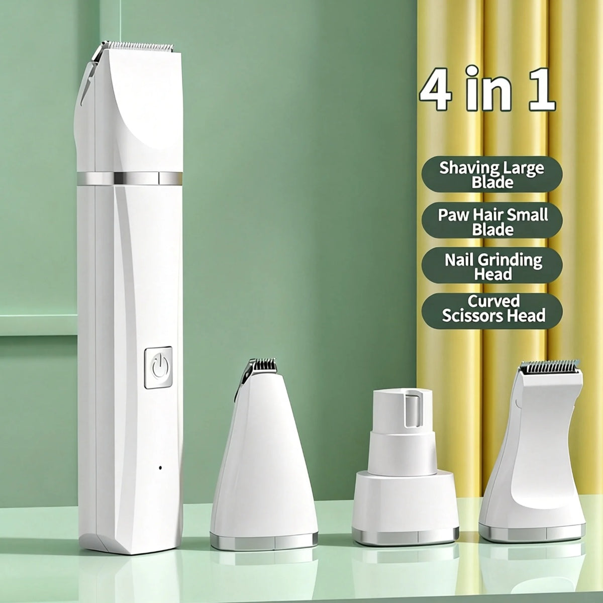 4 - in - 1 Pet Grooming Kit For Small Dogs Cats, Professional Quiet Rechargeable Hair Trimmer With 4 Interchangeable Heads, Low Noise Paw Nail Grinder Body Clipper - 5 - CJ