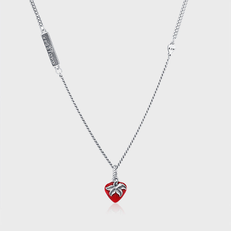 S925 Sterling Silver Enamel Strawberry Pendant French Retro Necklace - 4 - https://x.com/titan_prim62775J