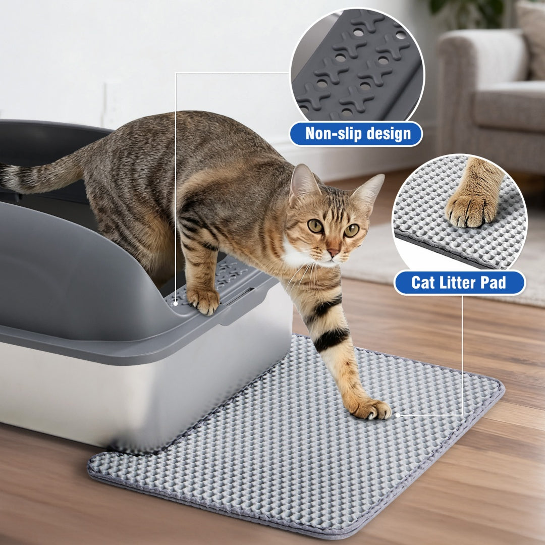 Stainless Steel Cat Litter Box With Lid, Large Cat Litter Box For Big Cats, Scoop And Mat Included - 5 - CJ