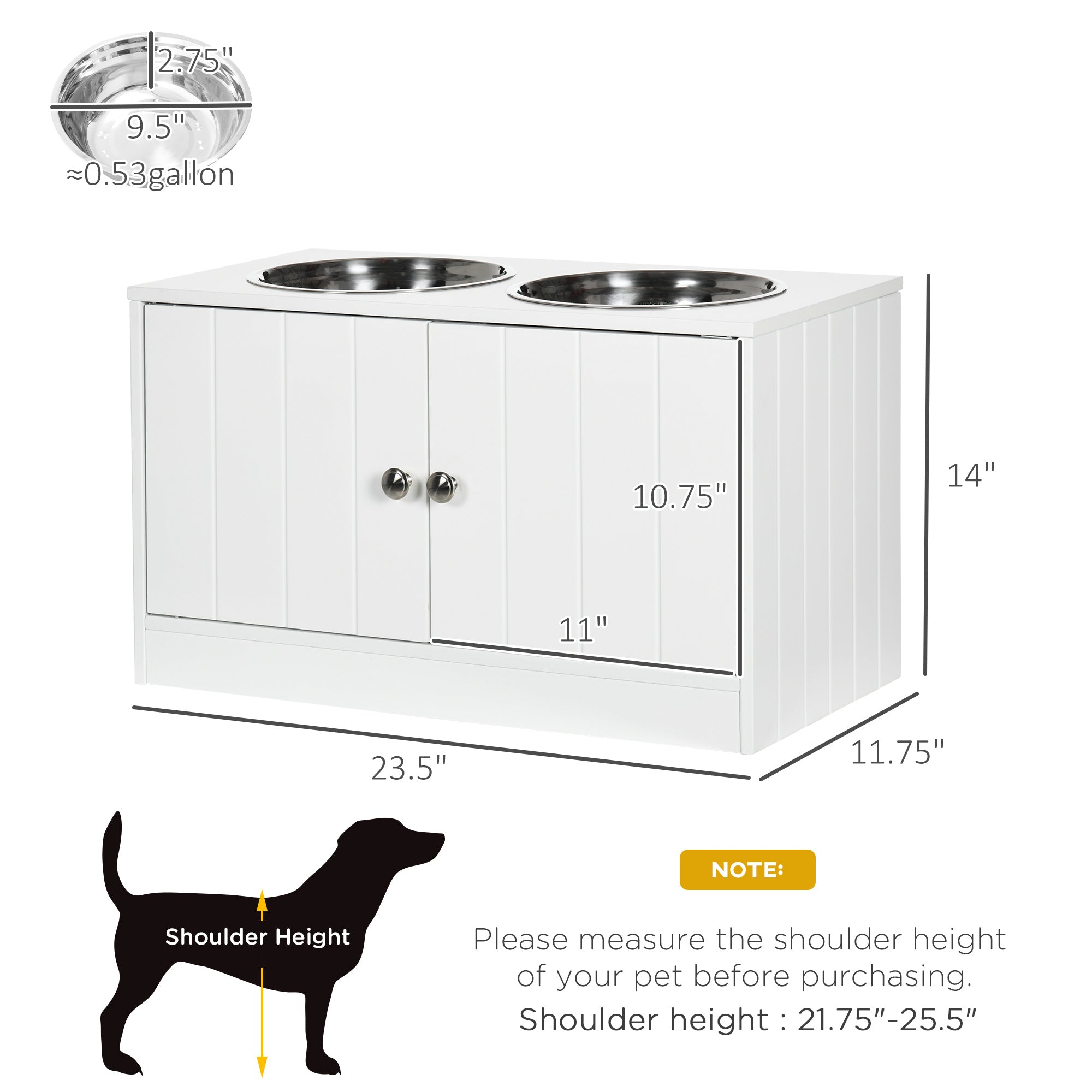 Large Elevated Dog Bowls with Storage Cabinet Containing Large 44L Capacity, Raised Dog Bowl Stand Pet Food Bowl Pet Feeding Station, White - 5 - CJ