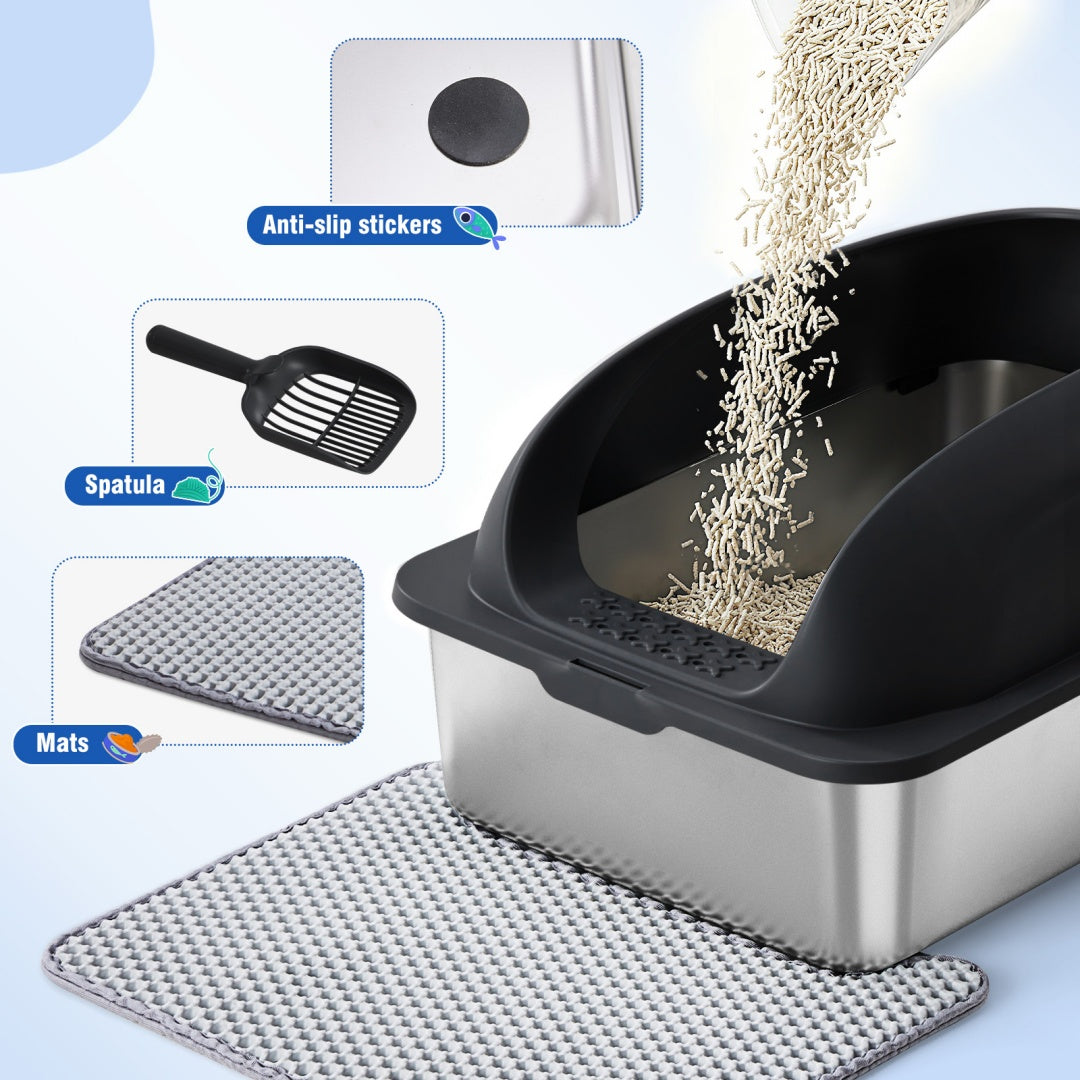 Stainless Steel Cat Litter Box With Lid, Large Cat Litter Box For Big Cats, Scoop And Mat Included - 5 - CJ