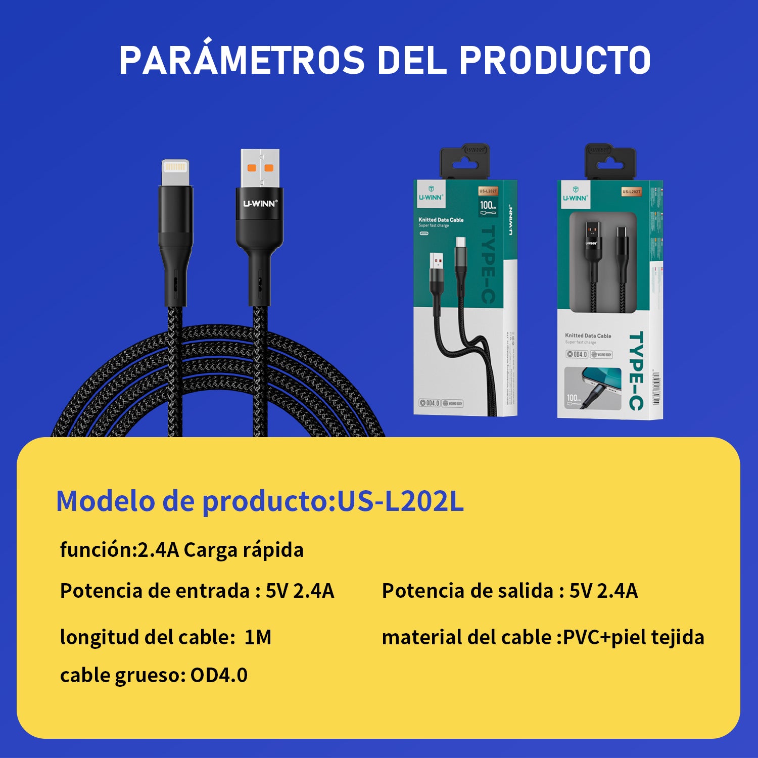 L202 Lightning Cable 2.4A 1M Black USB 3.0 UWINN - 5 - CJ