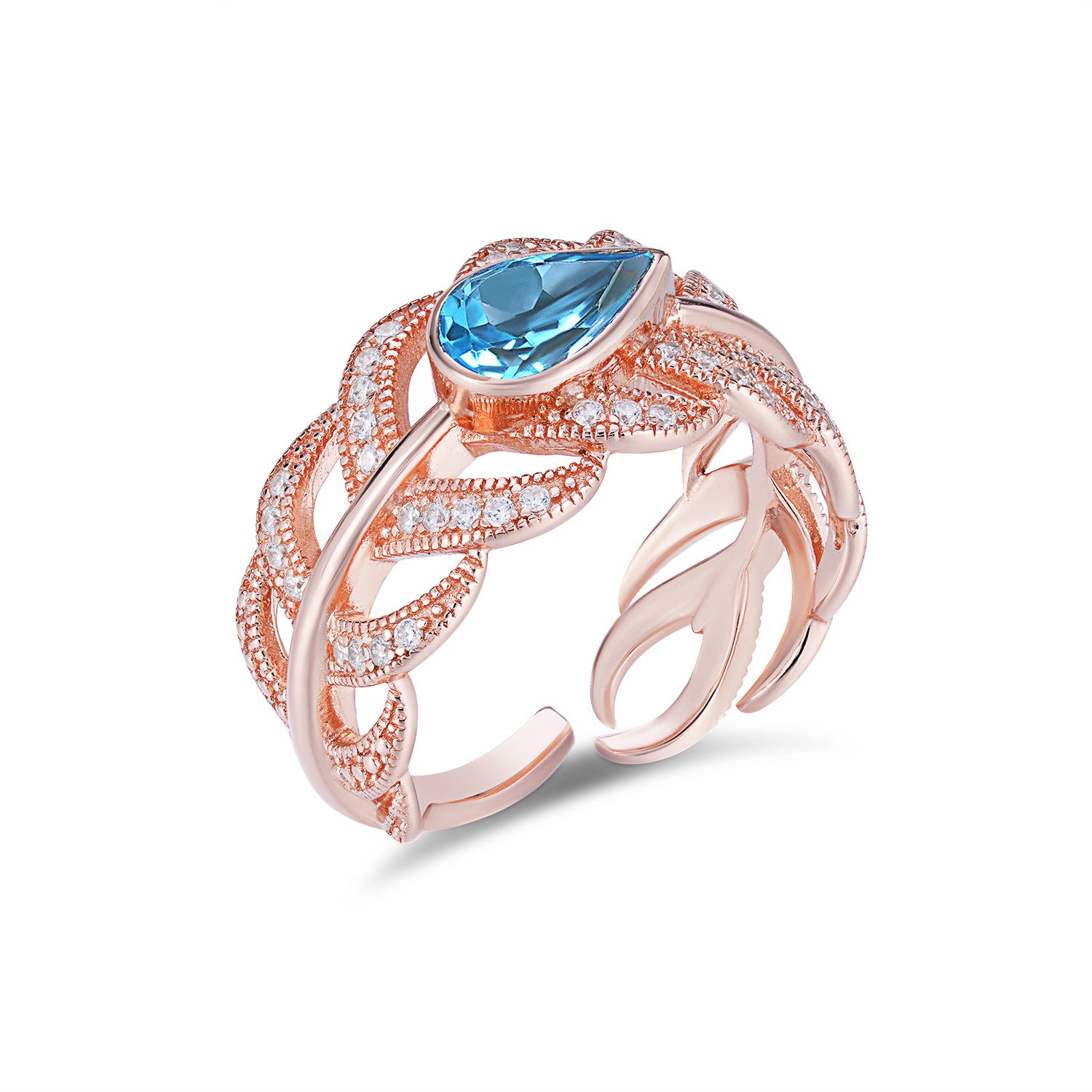 S925 Sterling Silver Gem Inlaid Women's Luxury Swiss Blue Topaz Personality Feather Ring - 4 - CJ