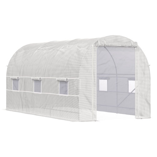Outsunny 15 X 7 X 7 Walk - In Tunnel Greenhouse, Large Garden Hot House Kit With 6 Roll - up Windows & Roll Up Door, Steel Frame, White - 5 - CJ