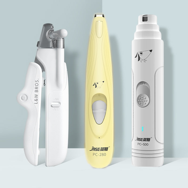 Pet Nail Clippers With LED Light Dogs Cat Nail Scissors Professional Trimmer Tool Care Grooming Supplies - 0 - CJ - White - 3pc set - CJMY149512109IR