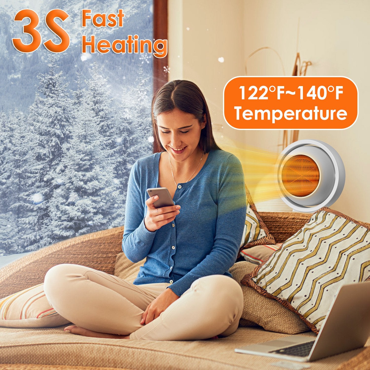 1Pc 380W Space Heater With 30 Degree Tilting Angle 3S Fast Heating Portable Desktop Electric Heater For Indoor Use With Overheat Protection Tip Over Protection For Home Office - 5 - CJ