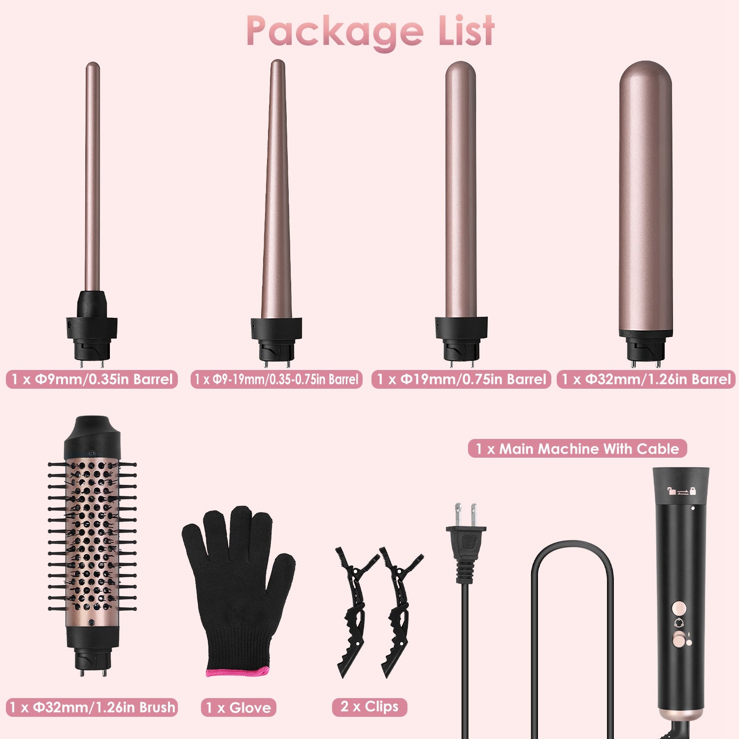 2 Type Options - 1Pc 5 In 1 Curling Wand Hair Curling Iron Brush Anti - Tangle Hair Thermal Brush Curler With 4 Heating Levels 360 Degree Rotatable Cable 5 Interchangeable Barrels 2 Clips 1H Auto Off - 5 - cjdropshipping