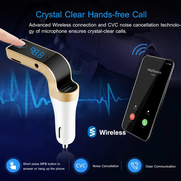 Car Wireless FM Transmitter USB Charger Hands - free Call MP3 Player MMC Card Reading Aux - in LCD Display - 5 - CJ
