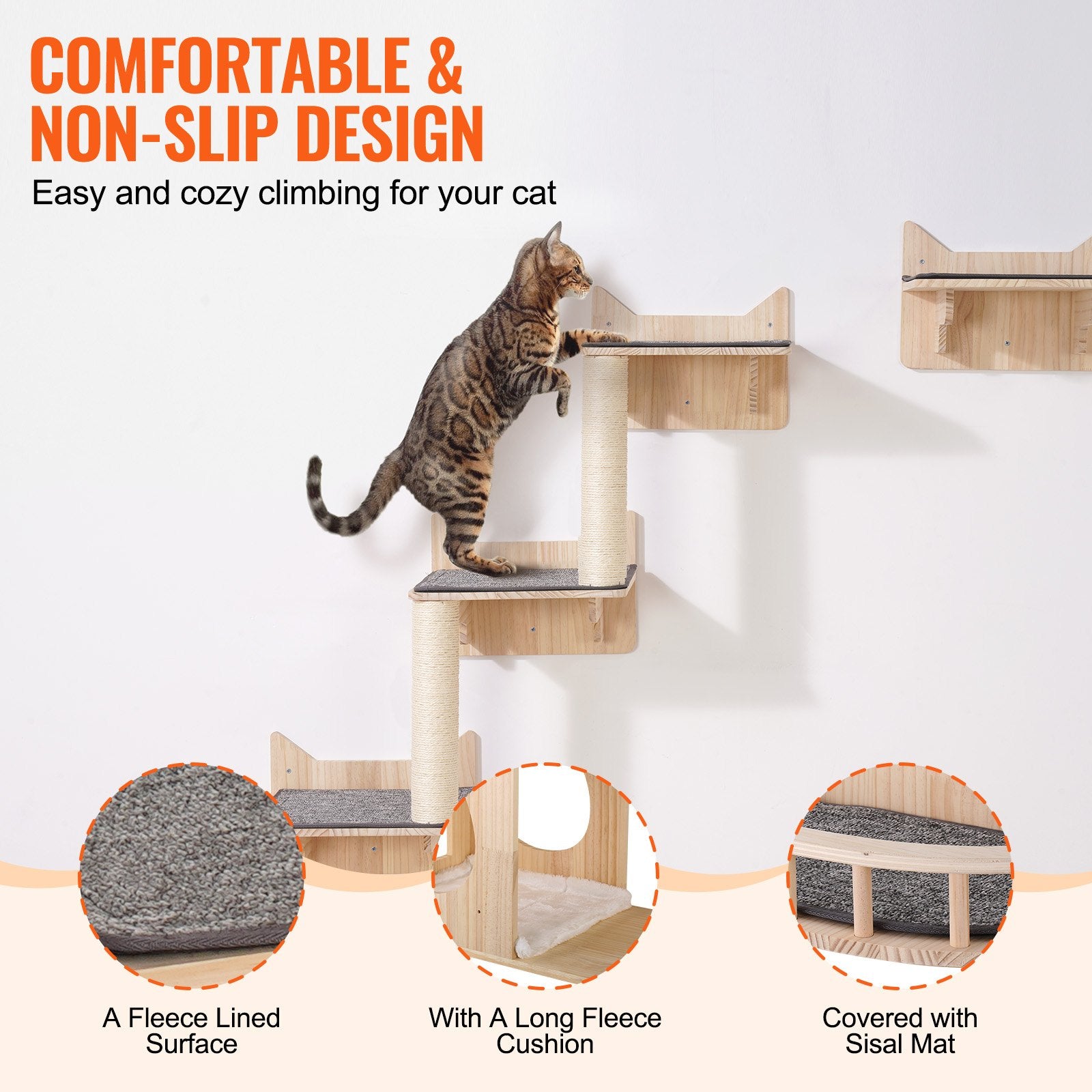 Wall Mounted Cat Shelves Tree With Jumping Boards Nest Furniture Set Of 5 - 5 - CJ