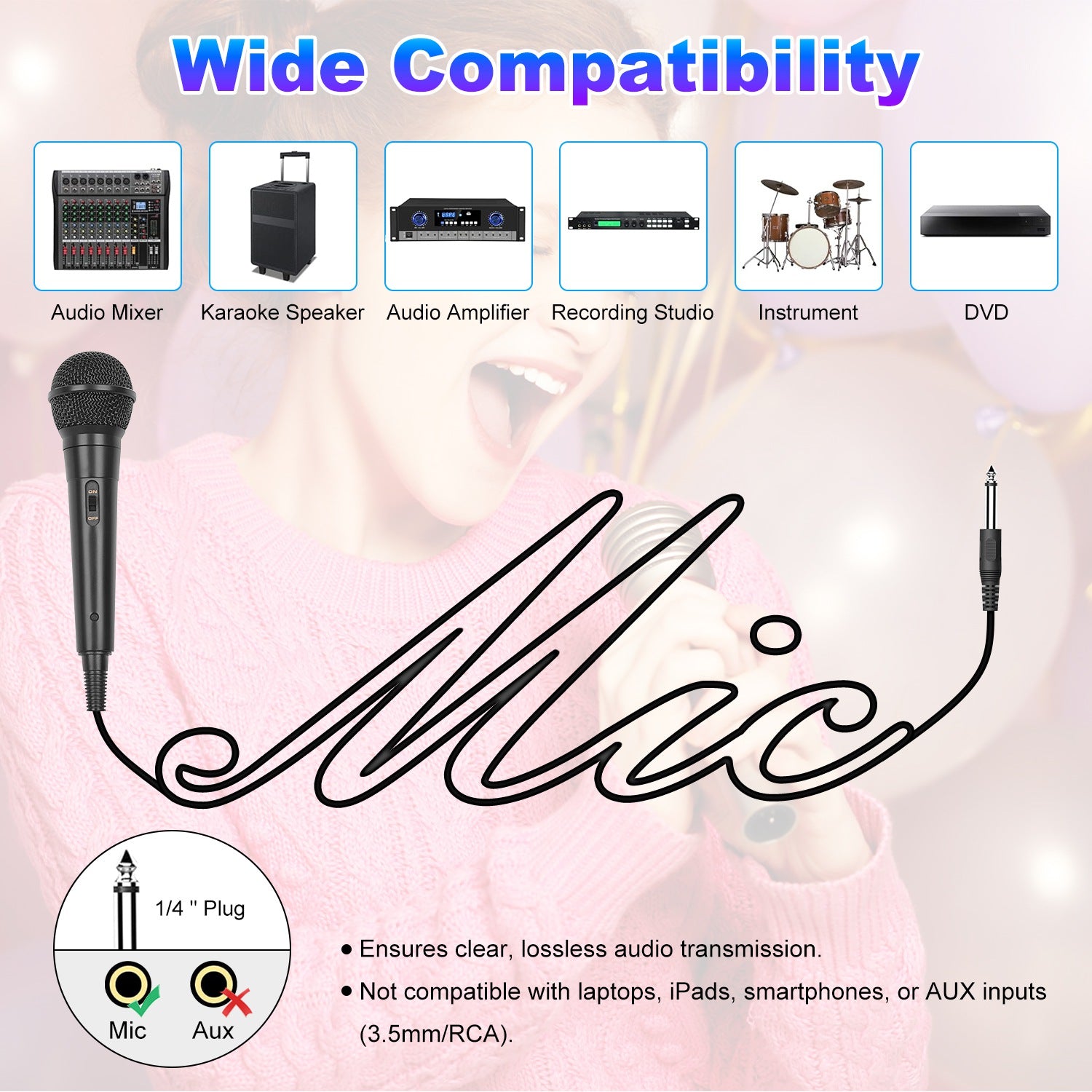 1Pc Handheld Wired Microphone Cardioid Dynamic Vocal Mic With On Off Button 13ft Cable 6.35 Mm Jack For Speaker Karaoke Ampilifier Mixer Professional Studio Live Performance - 5 - CJ