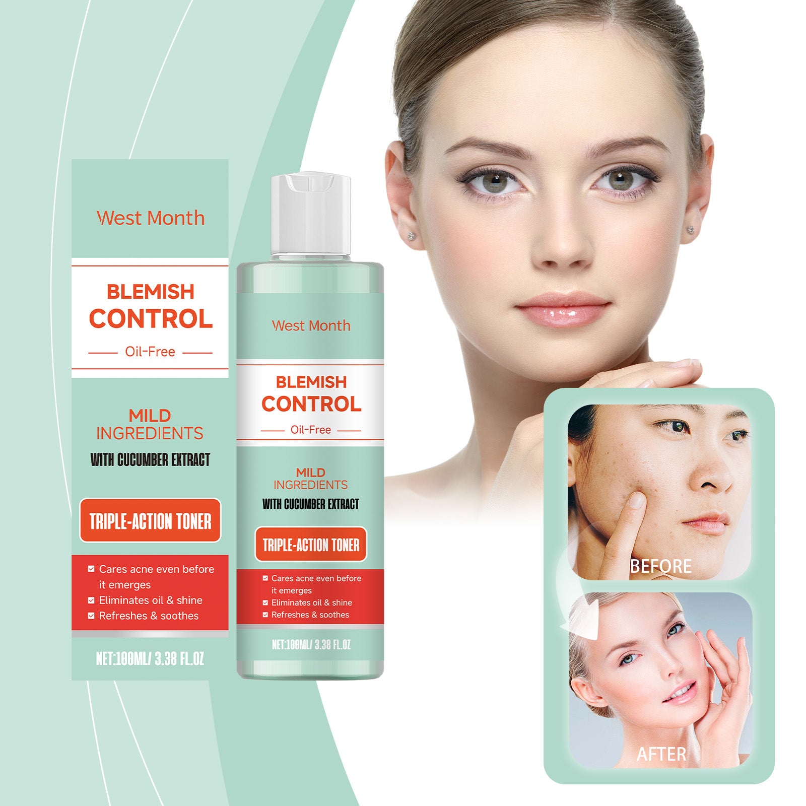 West&Month Facial Toner With Mild Ingredients To Lighten Acne, Nourish And Repair Facial Skin - 5 - CJ